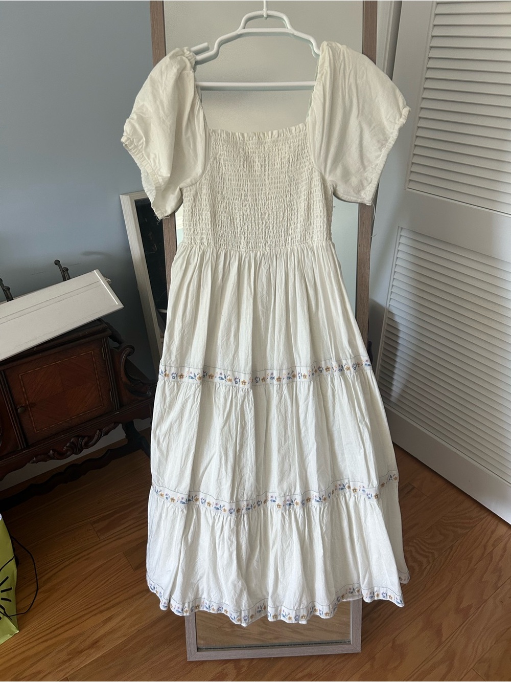 Rachel Zoe white Smocked Maxi Dress with Puff Sleeves
